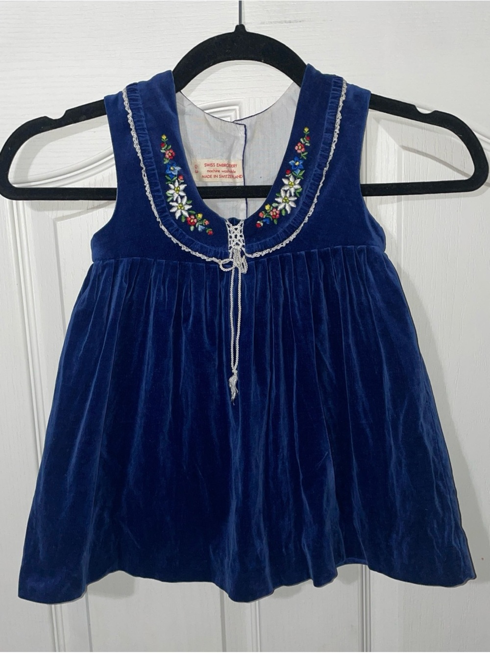 Little Girls Velvet Sleeveless Dress Floral Swiss Embroidery Switzerland